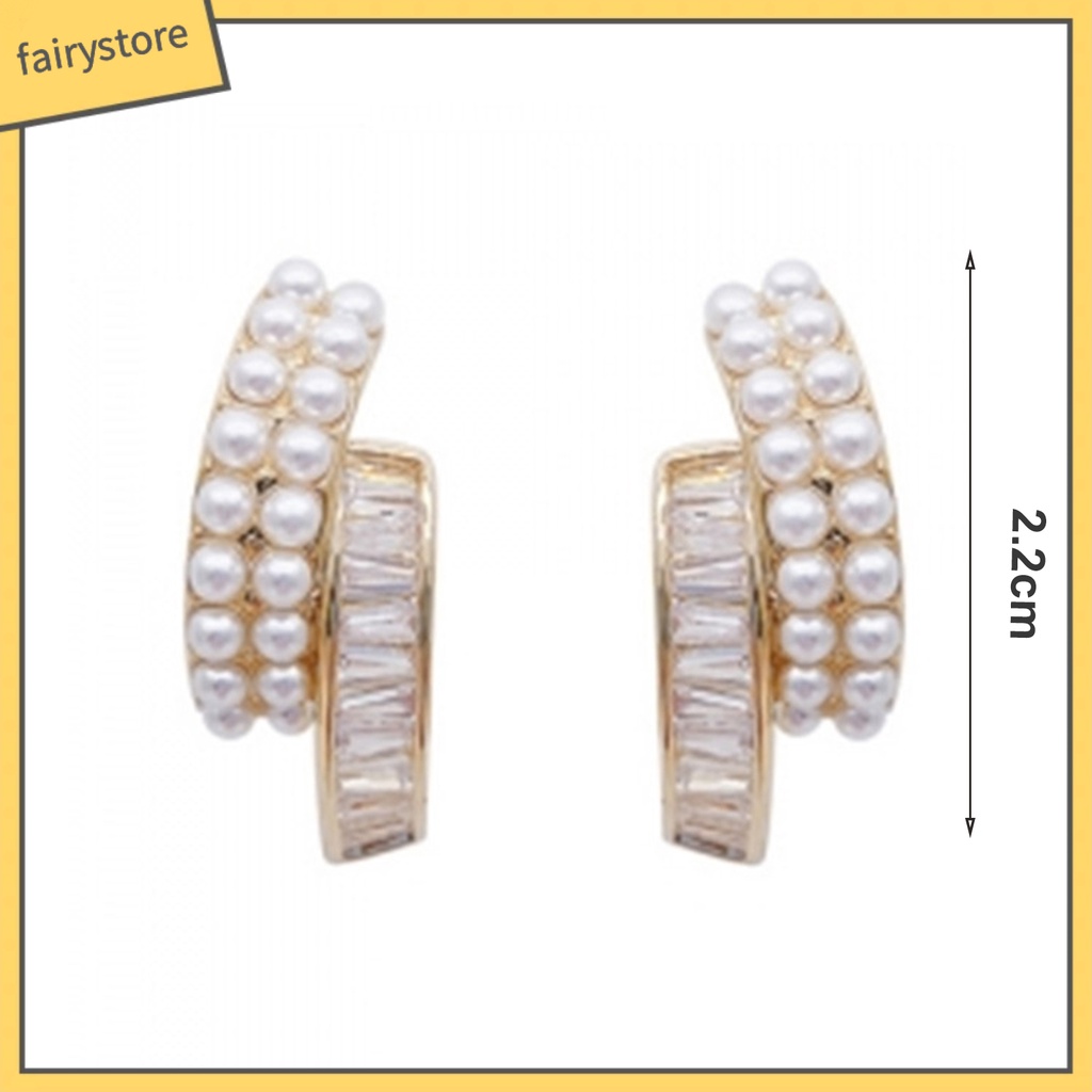 1 Đôi Bông Tai Ngọc Trai Giả Hai Lớp Đính Đá Lấp Lánh