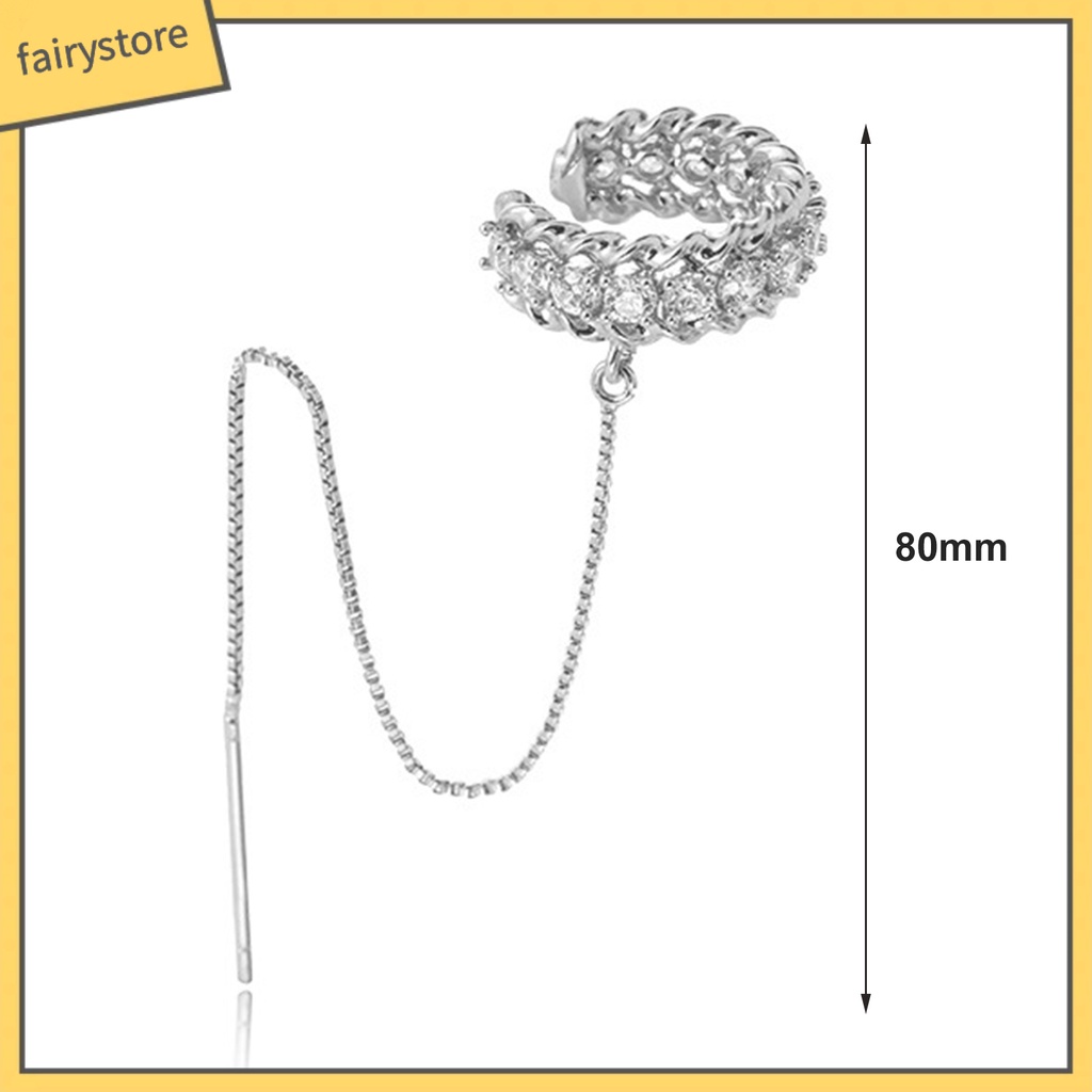 [FRO] 1 Bông Tai Kẹp Hình Khối Lập Phương Đính Đá Zircon Cổ Điển Tua Rua Trang Sức Dự Tiệc Cưới