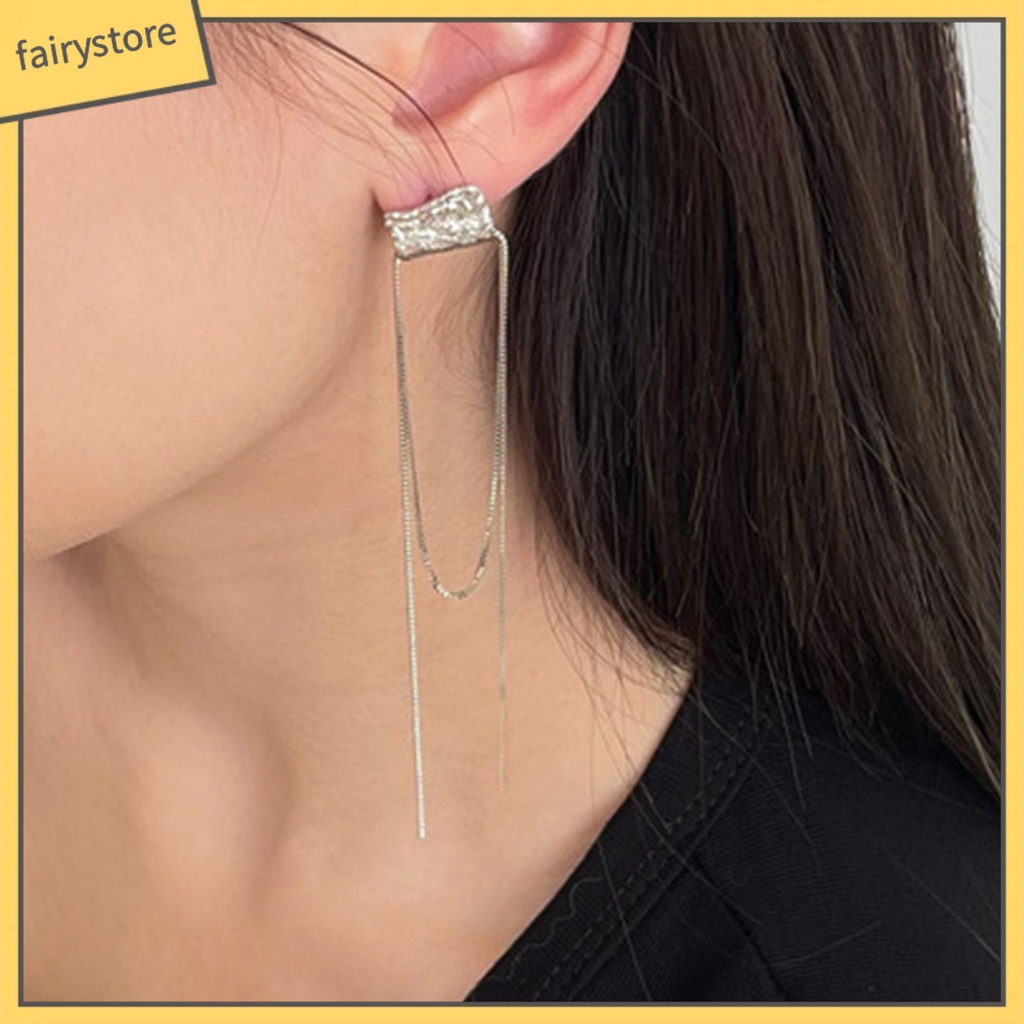 1 Đôi Bông Tai Hình Vuông Tua Rua Phong Cách Hàn Quốc Dành Cho Nữ