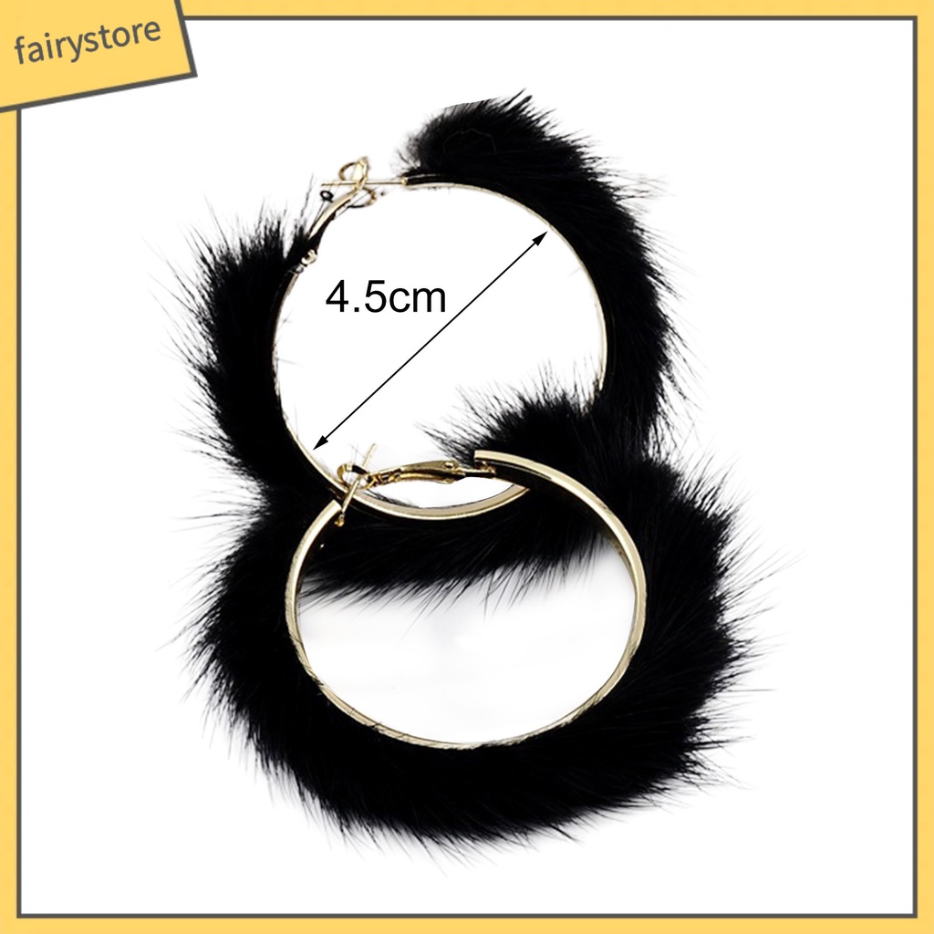 1 Đôi Bông Tai Hình Tròn Phủ Lông Thích Hợp Sử Dụng Hàng Ngày