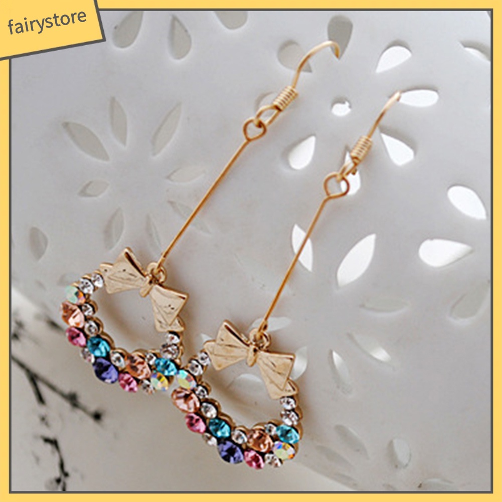 Bông Tai Tua Rua Dáng Dài Hình Nơ Đính Đá Nhiều Màu Sắc