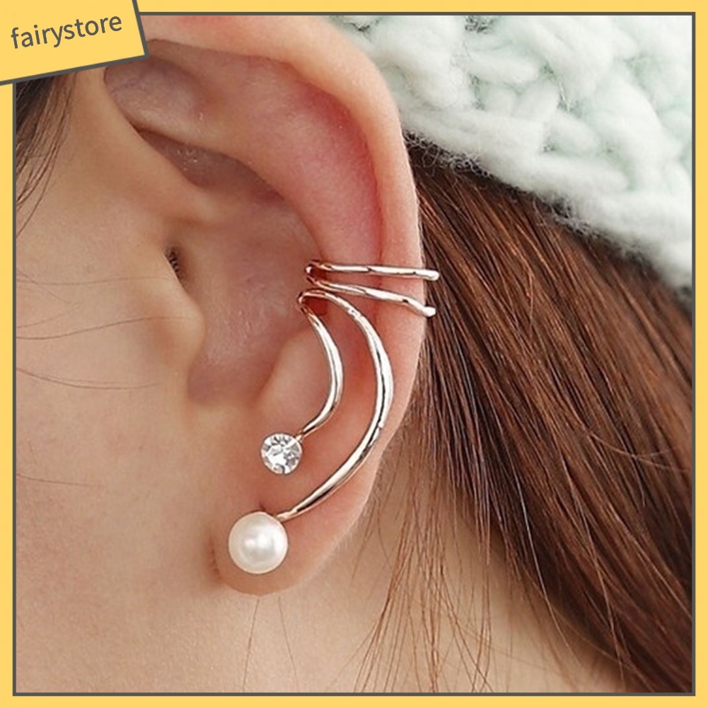 1 Khuyên Kẹp Vành Tai Đính Đá / Ngọc Trai Nhân Tạo Thời Trang