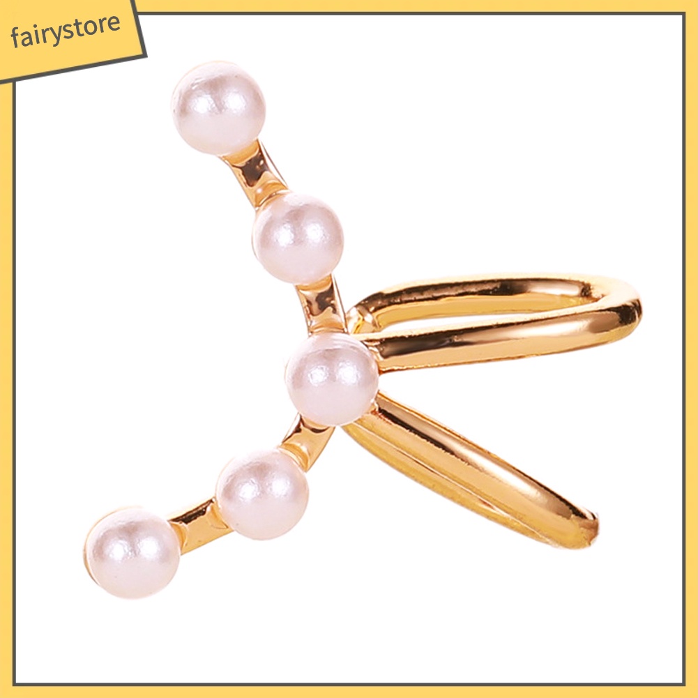 1 Khuyên Kẹp Vành Tai Đính Ngọc Trai Nhân Tạo Hình Vòng Cung Thời Trang