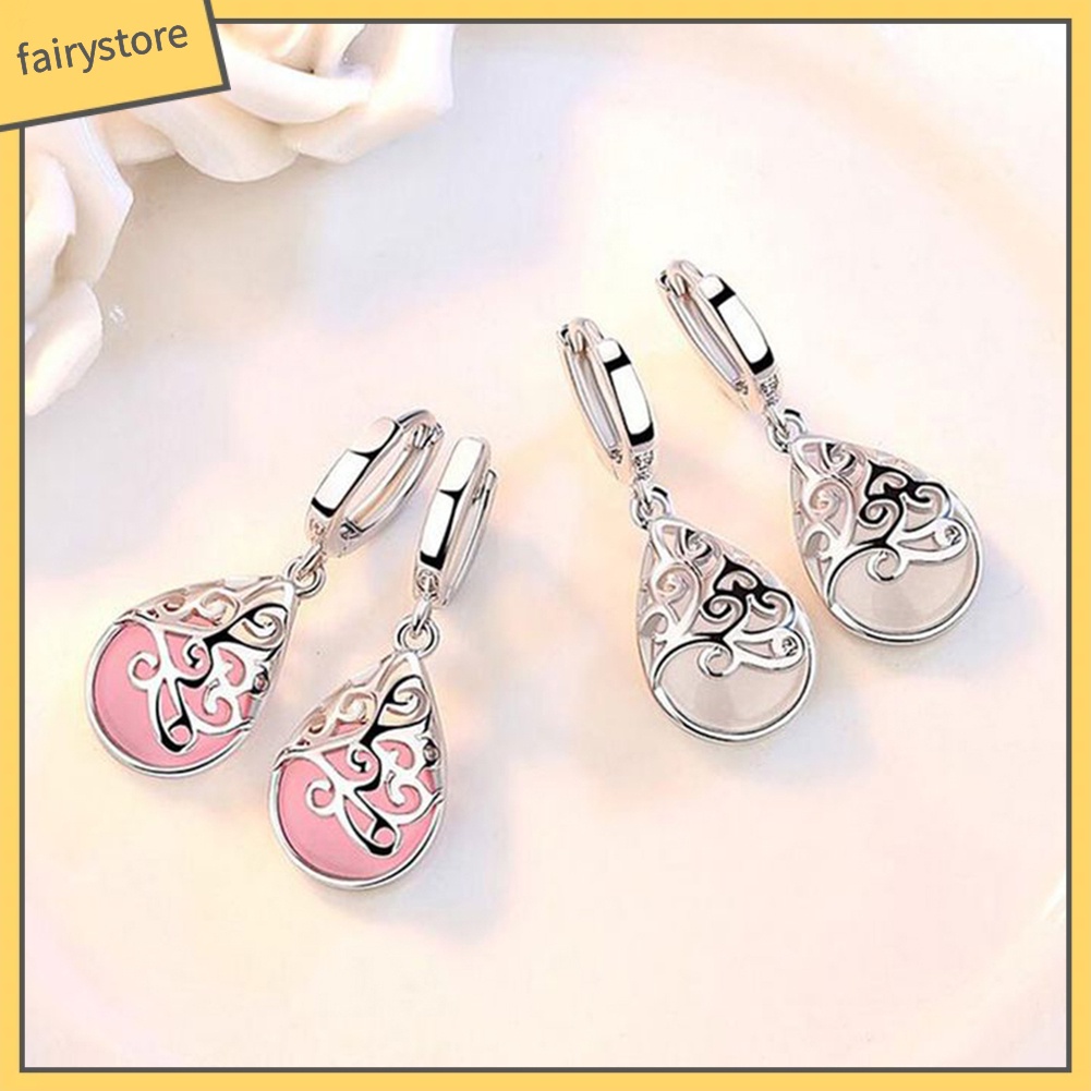 Bông Tai Hình Giọt Nước Đính Đá Opal Giả Thanh Lịch Dành Cho Nữ