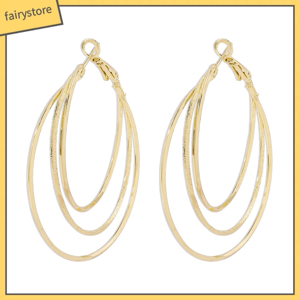 1 Đôi Bông Tai Hình Tròn Lớn Ba Lớp Thời Trang Dành Cho Nữ