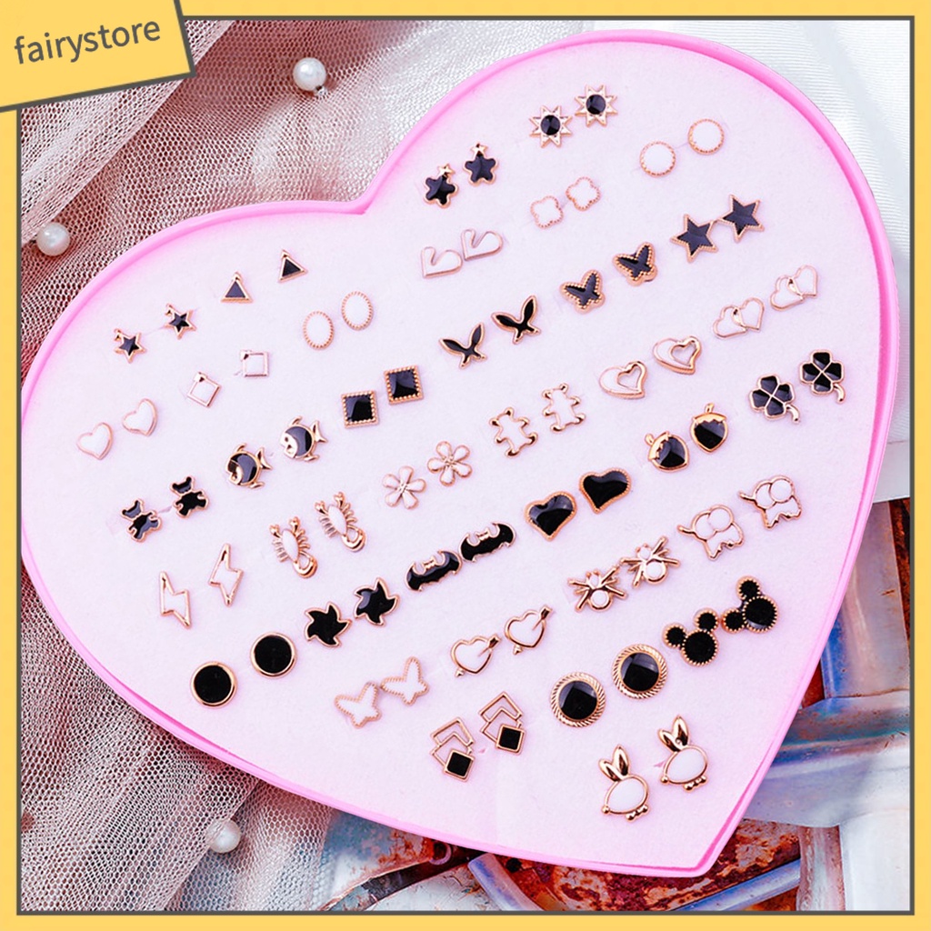 Set 36 Đôi Khuyên Tai Bằng Thép Không Gỉ Họa Tiết Hoạt Hình Nhiều Màu Sắc