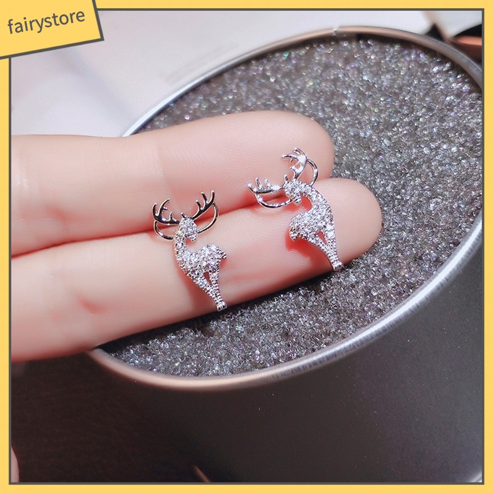Bông Tai Mạ Bạc Hình Hươu Đính Đá Thời Trang Dành Cho Nữ