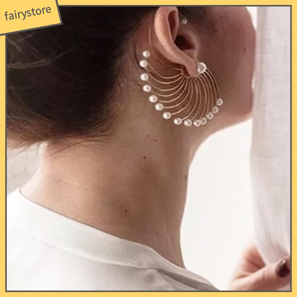 Bông Tai Hình Quạt Đính Ngọc Trai Giả [FRO] Thời Trang Dự Tiệc Cho Nữ