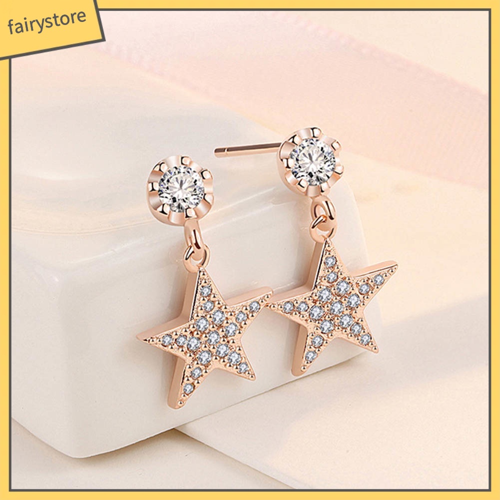 Bông Tai Hình Ngôi Sao Năm Cánh Đính Đá Zircon Thời Trang