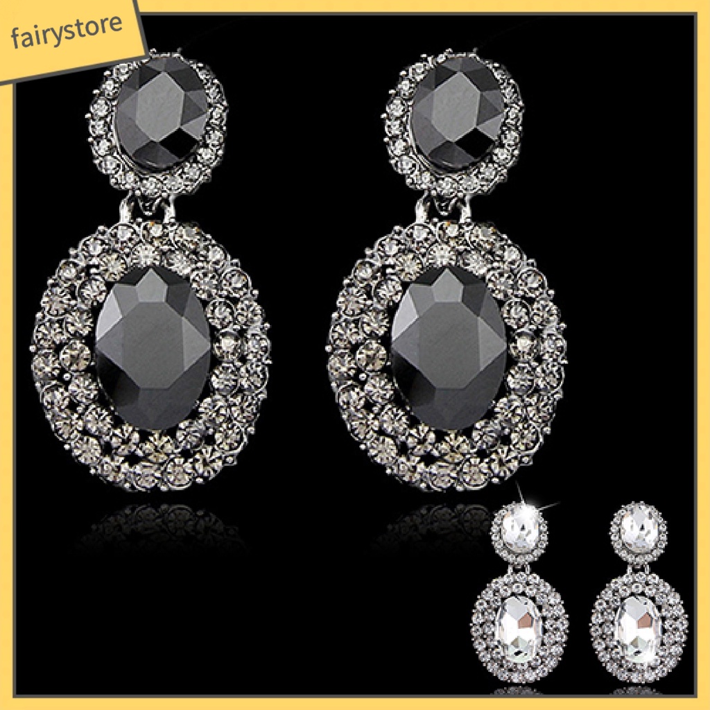 1 Đôi Bông Tai Đính Đá Hình Oval Phong Cách Cổ Điển Sang Trọng