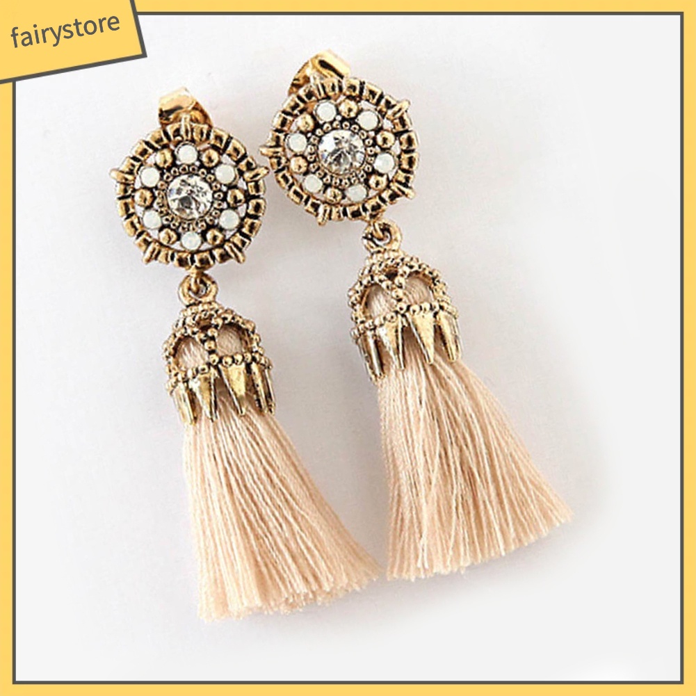 Bông Tai Dài Đính Đá Thời Trang Vintage Cho Nữ