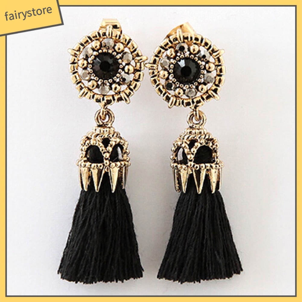 Bông Tai Dài Đính Đá Thời Trang Vintage Cho Nữ