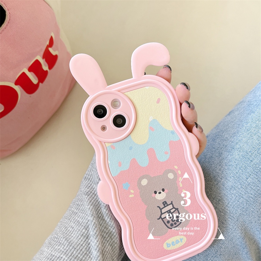 Ear CaseỐp Điện Thoại TPU Mềm Hình Gấu Thỏ Cho IPhone 14 13 12 11 Pro Max X XR Xs Max