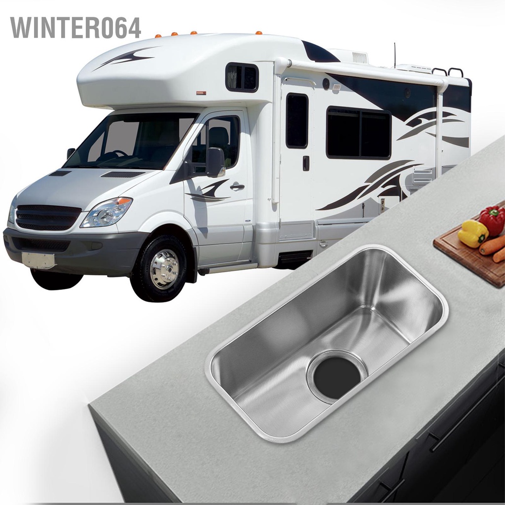 Winter064 Bồn Rửa RV Vuông 390X190X185Mm Thép Không Gỉ 304 Công Suất Lớn Xả Gắn Người Cắm Trại Có Cống 90Mm Cho Van Du Thuyền