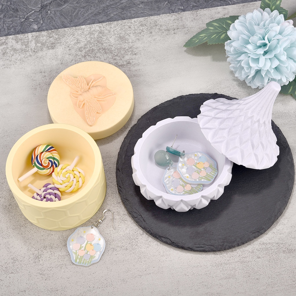 DIY Crystal Epoxy Khuôn tròn sọc Hộp thu Silicone Khuôn