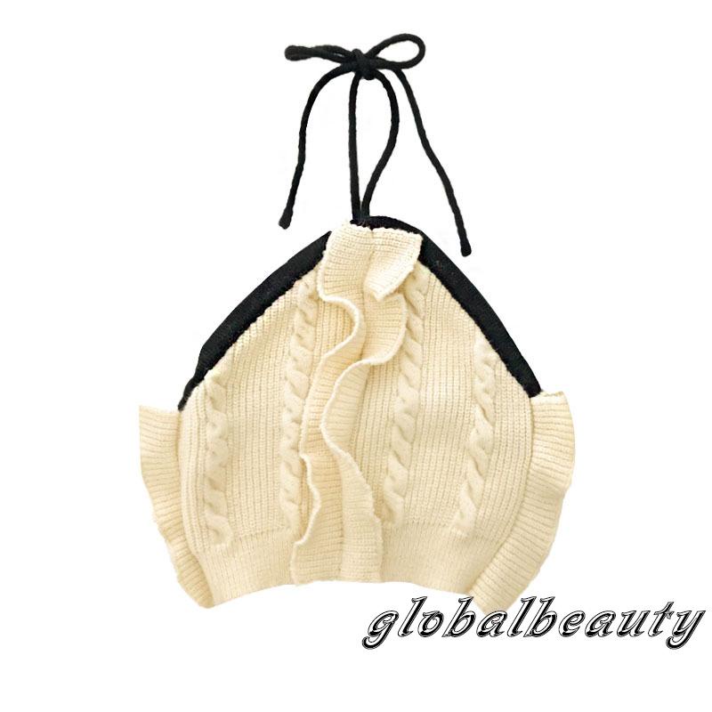 Gb-áo Tank Top Dệt Kim Không Tay Hở Lưng Phối Màu Tương Phản Phong Cách Thoải Mái Cho Nữ