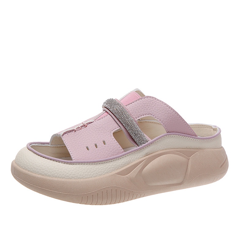 Duoya Tóc Thẳng ~ [Hàng Có Sẵn] Dép Da Mềm Đế Dày Mềm Mại Đính Kim Cương Rỗng Dễ Phối Đồ Hàng Ngày Cho Nữ