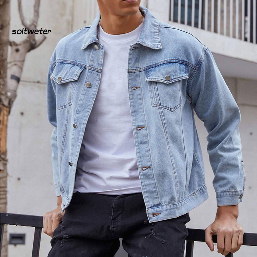 Áo Khoác Denim Tay Dài Màu Sắc Đơn Giản Thời Trang Đường Phố