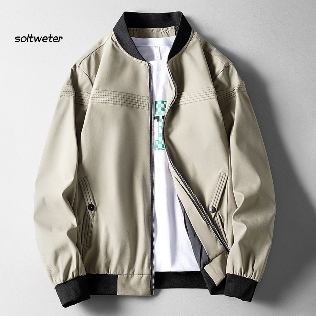 Áo Khoác Bóng Chày Cổ Đứng Dáng Rộng Màu Trơn Có Khóa Kéo Thời Trang Đường Phố Mùa Thu Cho Nam