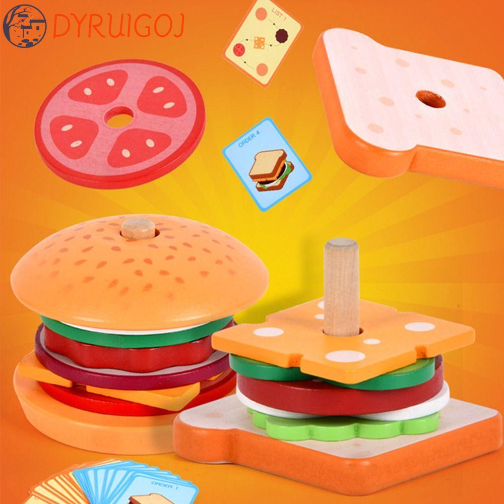 Dyruidoj Đồ Chơi Xếp Chồng Lên Nhau Hình Bánh Hamburger Hoạt Hình Bằng Gỗ Thú Vị Làm Quà Tặng Cho Bé