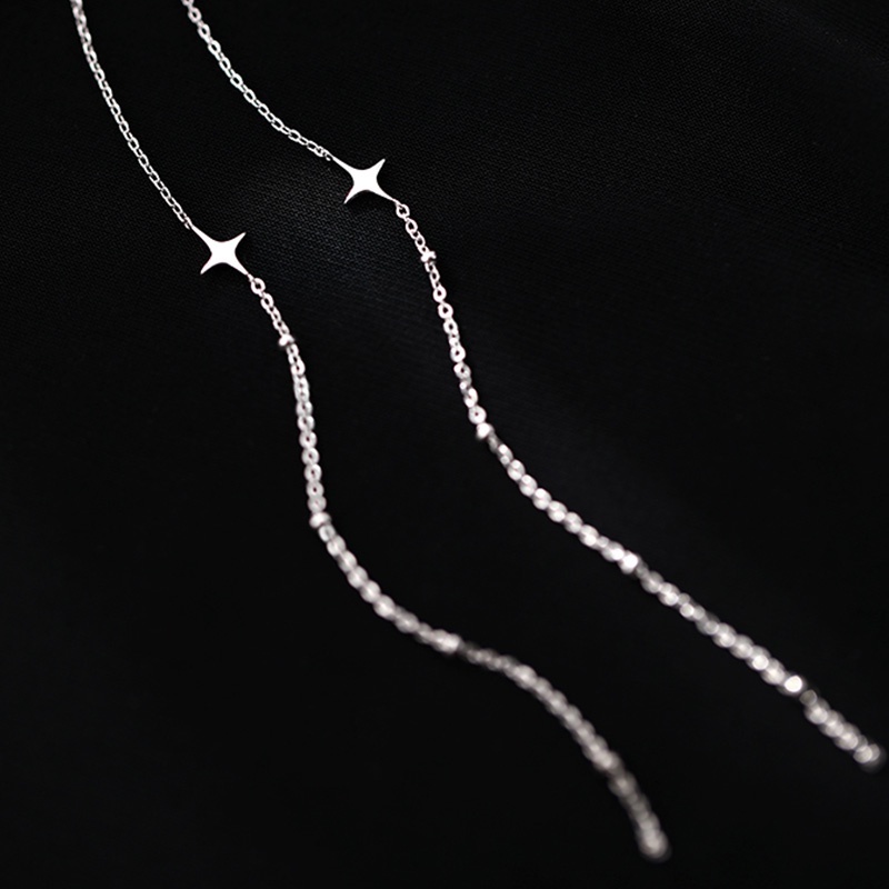 Hoa Tai Dáng Dài Mạ Bạc Phối Tua Rua Thời Trang Cao Cấp