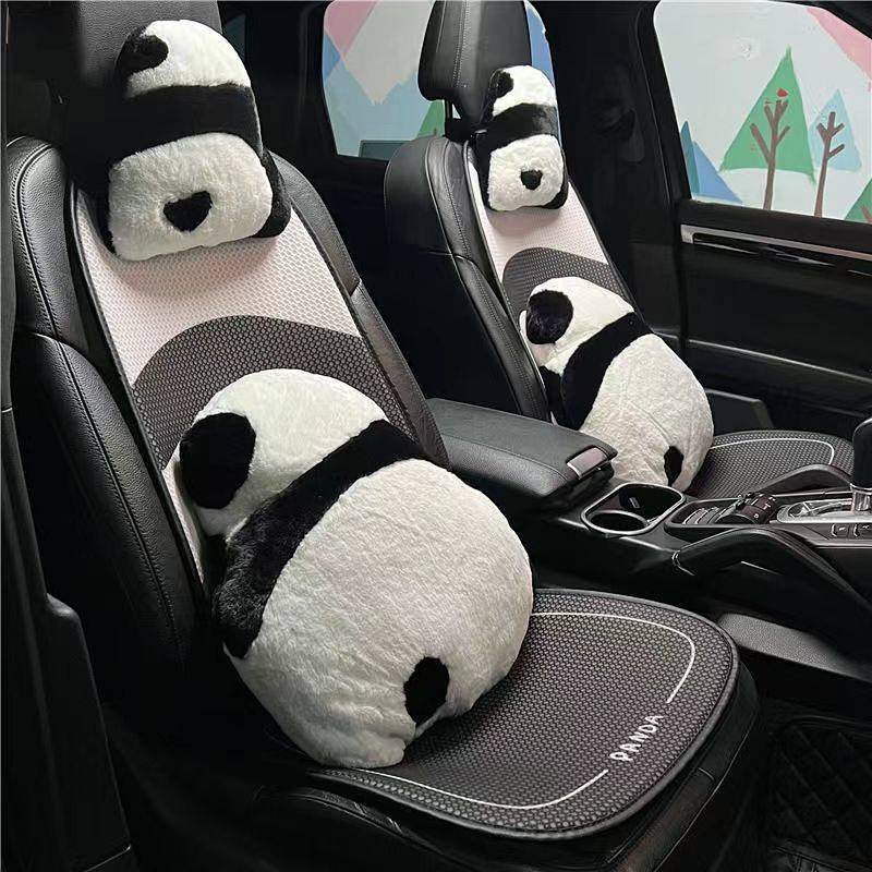 Car Cushion Four Seasons Universal Cartoon Panda Headrest Car Pillow Summer Heat Insulation Ventilation Breathable Seat Cover Female O7sk