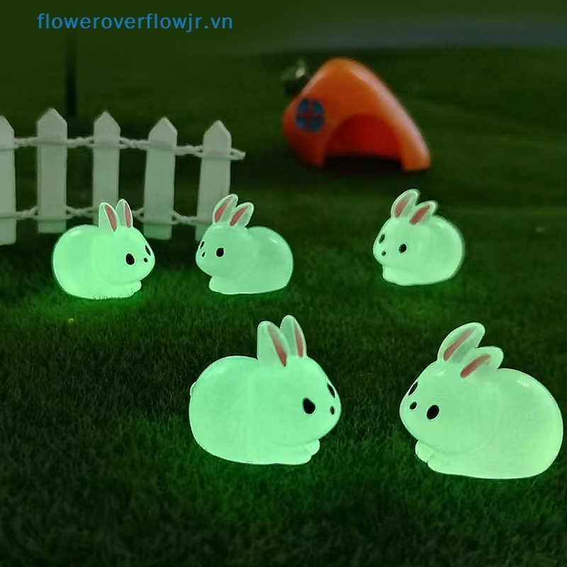 Set 5 Tượng Thỏ Mini Bằng Nhựa Resin Trong Suốt Phát Sáng Trang Trí Tiểu Cảnh DIY