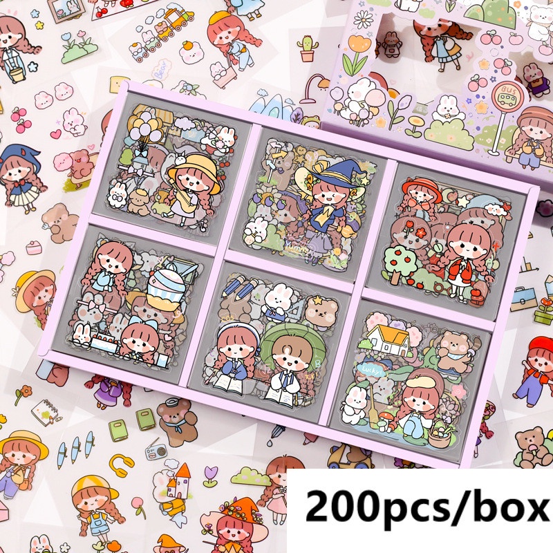 Set 50 / 100 / 300 Nhãn Dán Hoạt Hình Dễ Thương Chống Thấm Nước Trang Trí Sổ Tay / Nhật Ký DIY