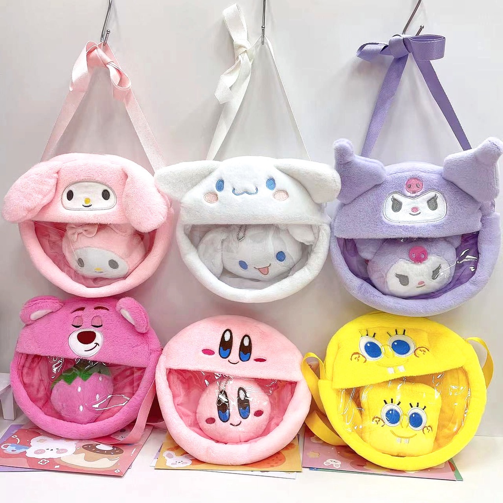 Sanrio Túi Đeo Chéo Hình Búp Bê Cinnamoroll Kuromi Nhồi Bông Mềm Mại Có Khóa Kéo Đựng Điện Thoại