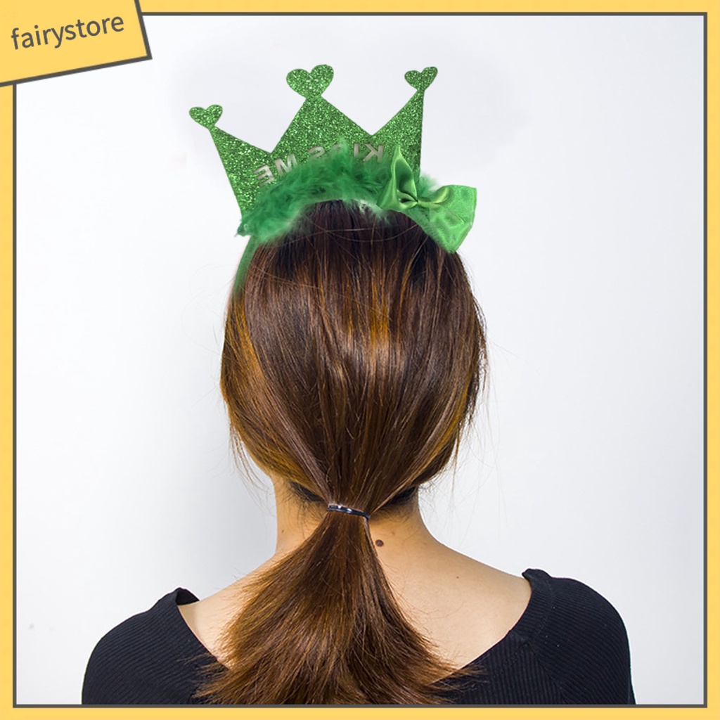 [FRO] Băng Đô Đính Kim Sa Lấp Lánh Hình Vương Miện Xanh Lá Tạo Không Khí Hóa Trang Ngày Quốc Gia Ireland Dễ Thương