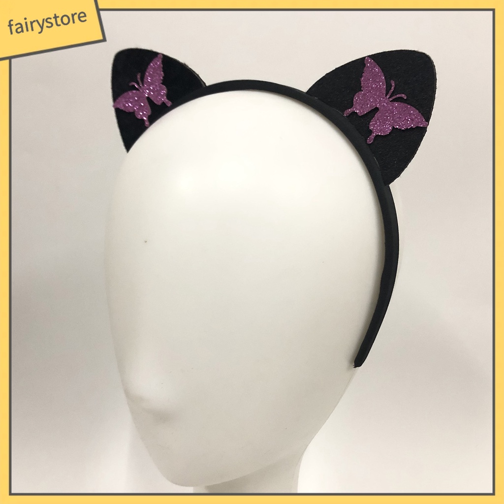 Băng Đô Tai Mèo Bằng Vải Chống Trượt In Họa Tiết Bướm Dễ Thương