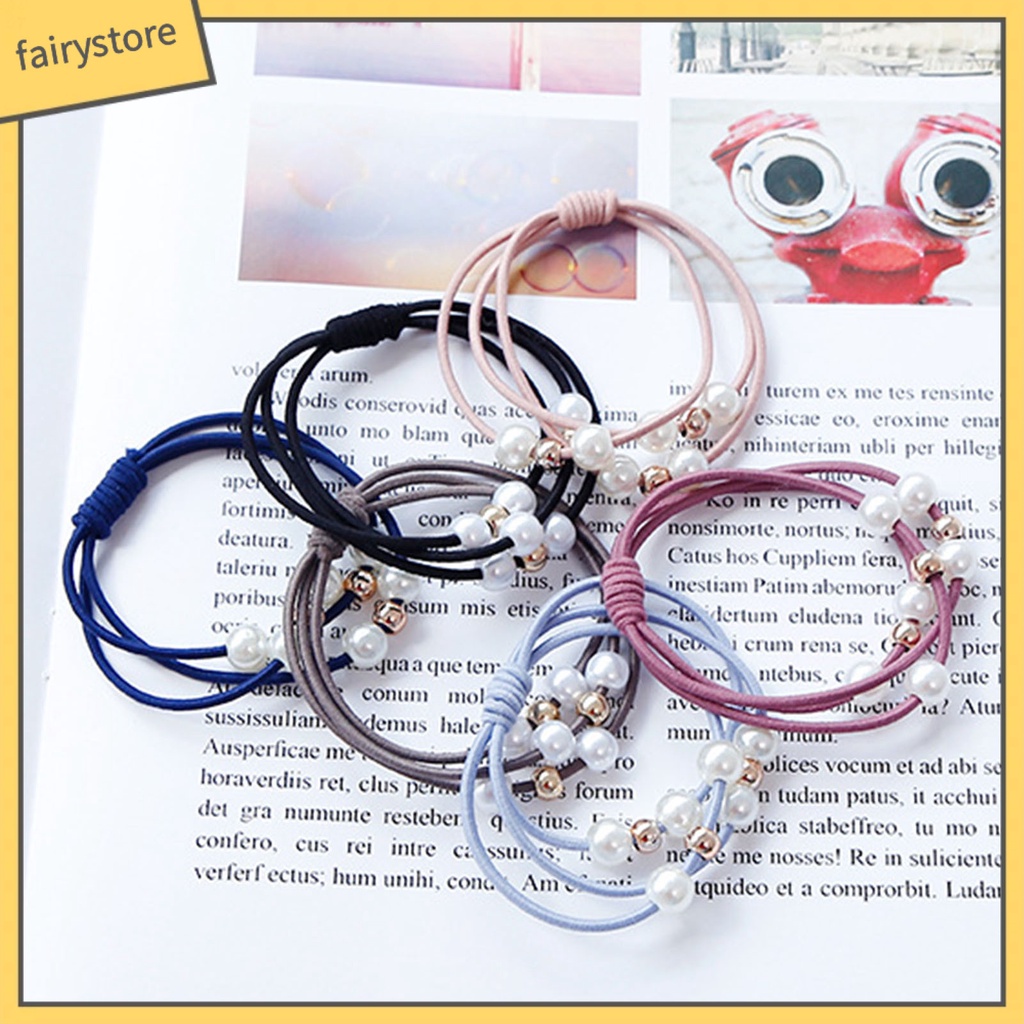 Dây Cột Tóc Cao Su Co Giãn Đính Ngọc Trai Giả Nhiều Lớp