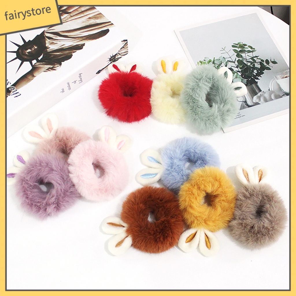 Dây Cột Tóc Tai Thỏ Màu Sắc Ngọt Ngào Thời Trang Mùa Đông Cho Nữ