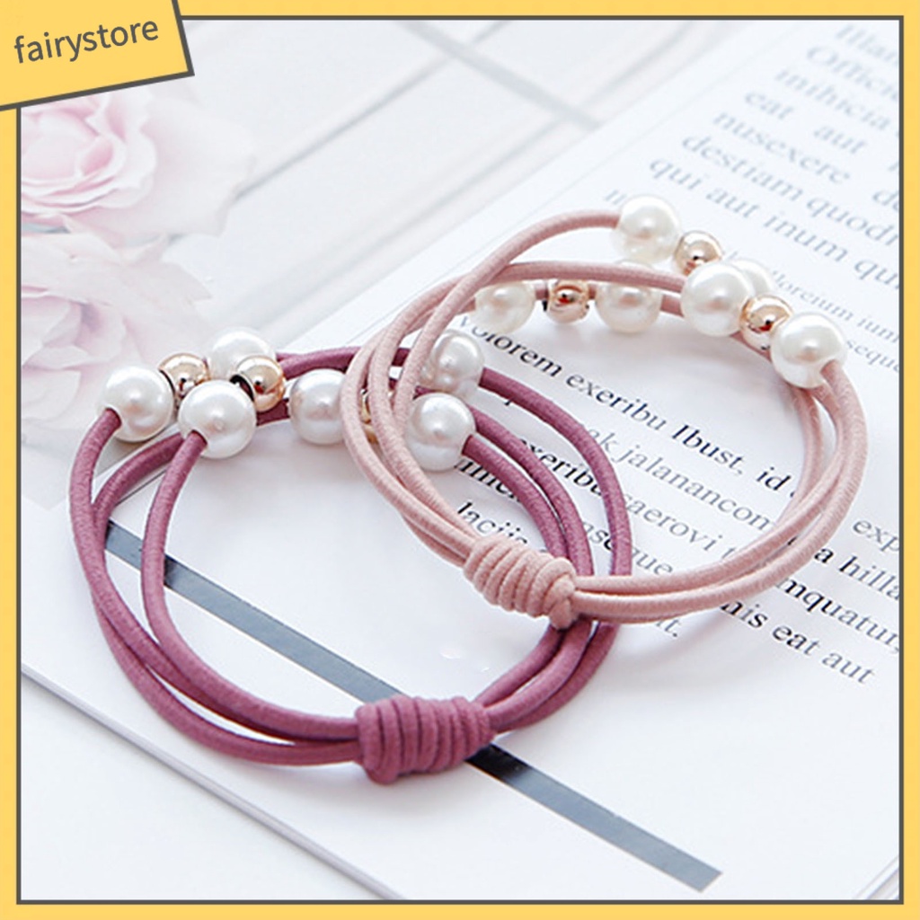 Dây Cột Tóc Cao Su Co Giãn Đính Ngọc Trai Giả Nhiều Lớp