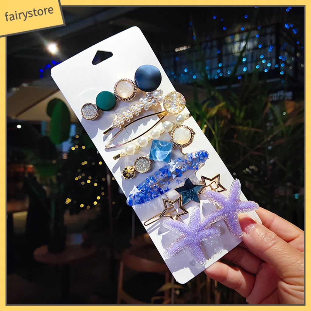 Set 5 / 8 / 10 Kẹp Tóc Hình Sao Biển Đính Ngọc Trai Giả Thanh Lịch Cho Nữ