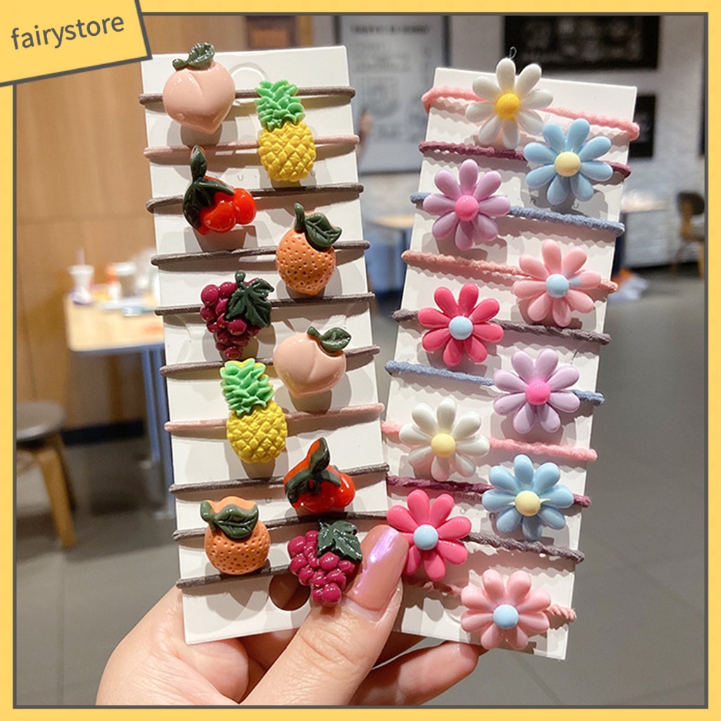 Set 10 Dây Cột Tóc Họa Tiết Động Vật / Trái Cây Hoạt Hình Dễ Thương