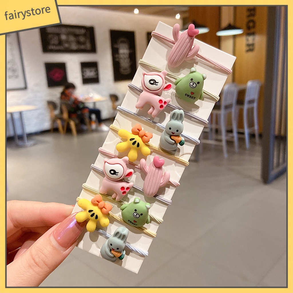 Set 10 Dây Cột Tóc Họa Tiết Động Vật / Trái Cây Hoạt Hình Dễ Thương