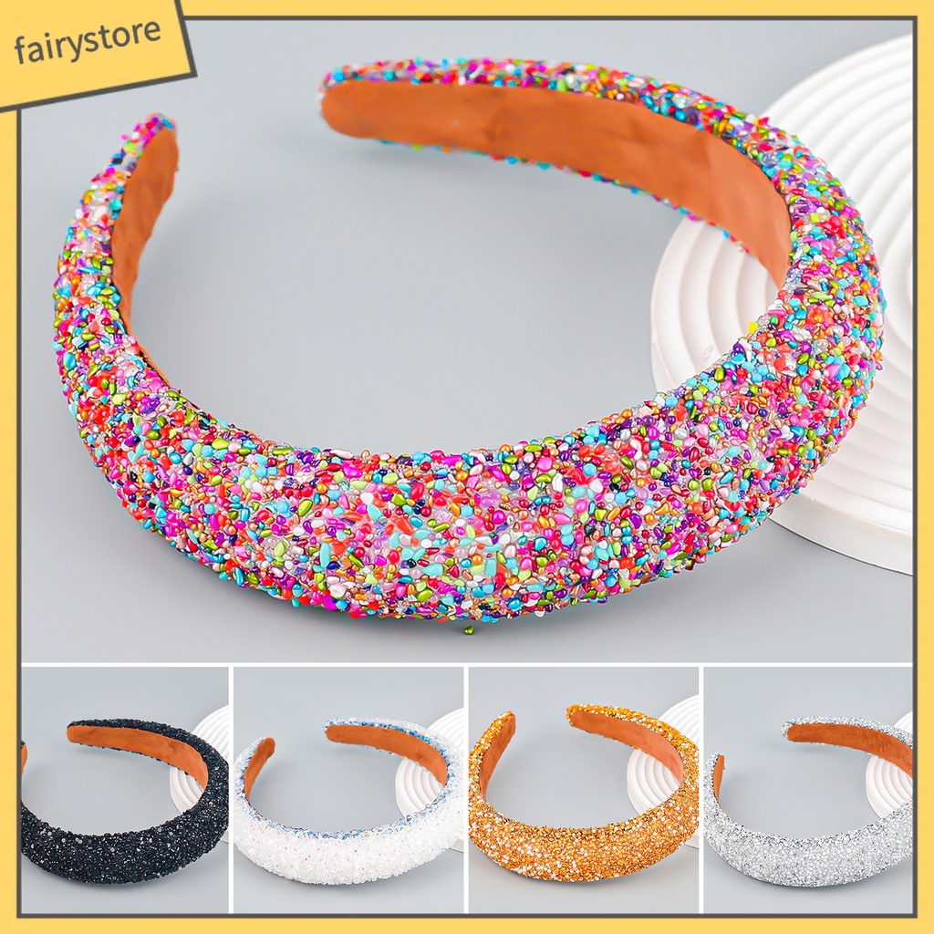 Băng Đô Cài Tóc Đính Đá Ngọc Trai Nhân Tạo Co Giãn Chống Trượt Phong Cách Cổ Điển Thời Trang Cho Nữ