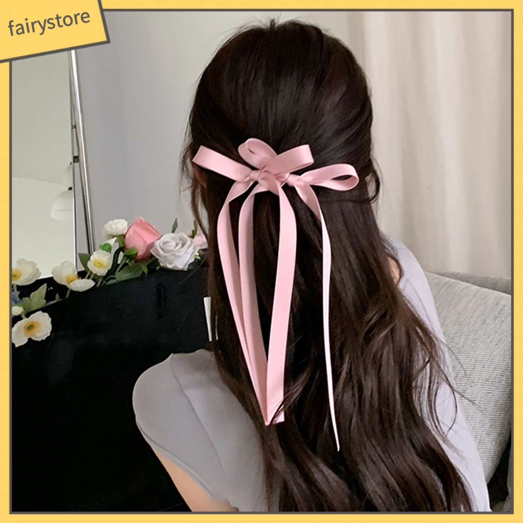 Kẹp Tóc Thắt Nơ Ruy Băng Màu Trơn Hai Lớp Chống Trượt Trọng Lượng Nhẹ Cho Nữ
