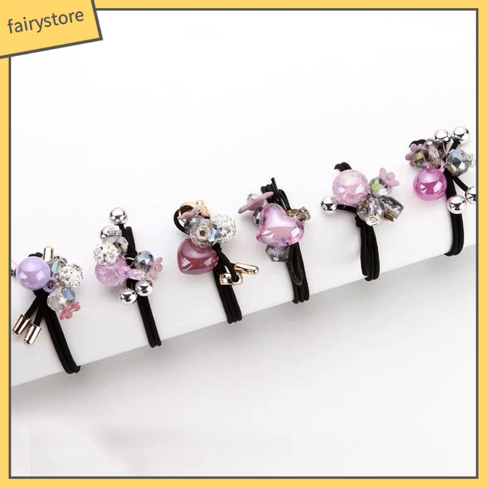 Set 6 Dây Cột Tóc Co Giãn Đính Đá Thời Trang Cho Nữ