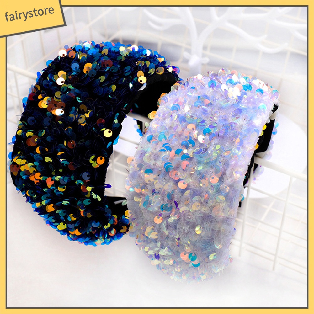 Băng Đô Nhung Bản Rộng Đính Kim Sa Lấp Lánh Thời Trang Cho Nữ