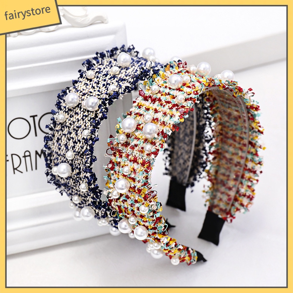 Băng Đô Dệt Kim Đính Ngọc Trai Nhân Tạo Phong Cách Hàn Quốc Cho Nữ