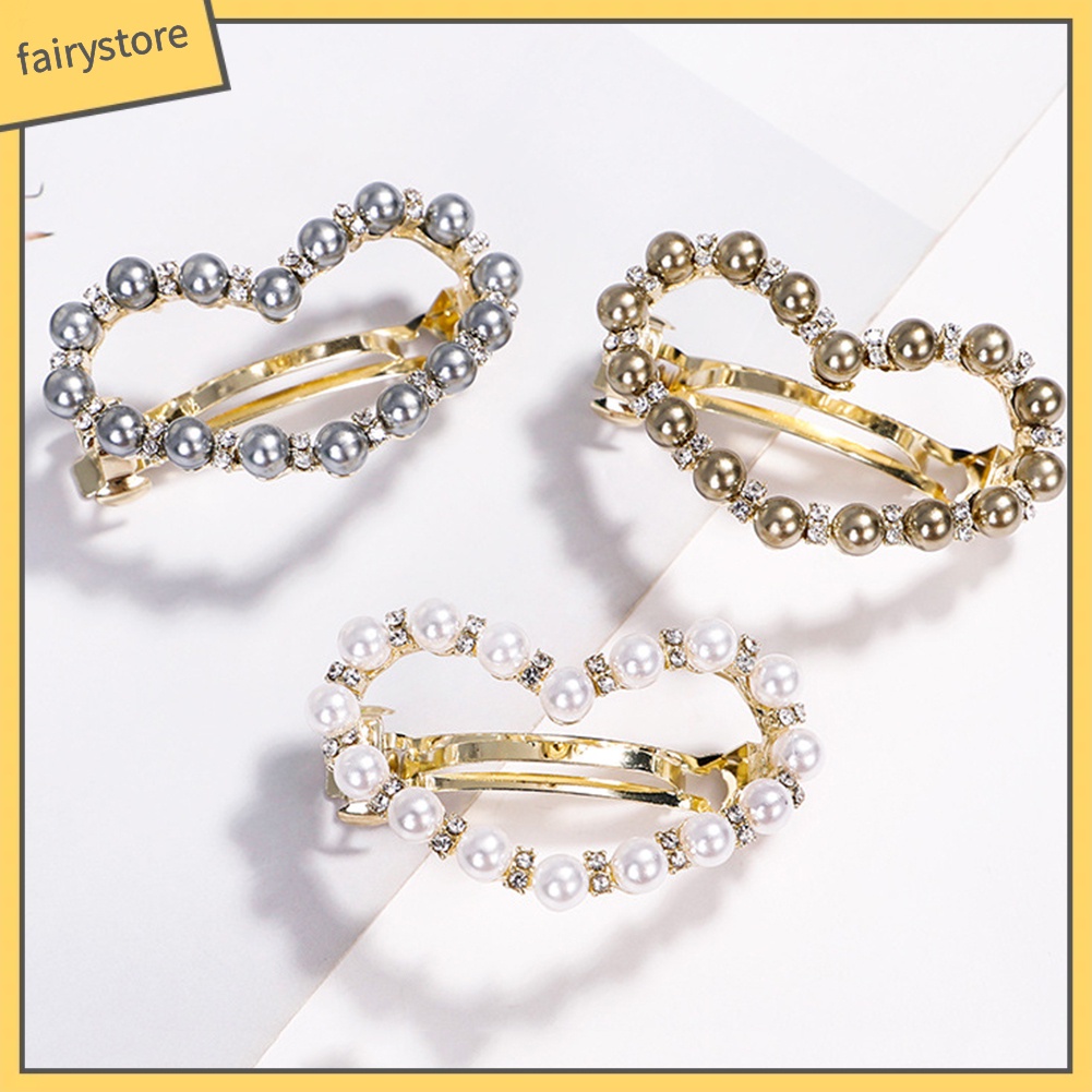 Kẹp Tóc Hình Nơ / Trái Tim Đính Ngọc Trai Giả Ngọt Ngào Cho Nữ