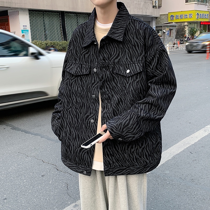 Áo Khoác Denim Dáng Rộng In Họa Tiết Ngựa Vằn Cá Tính Theo Phong Cách Xuân Thu Hàn Quốc Dành Cho Nam