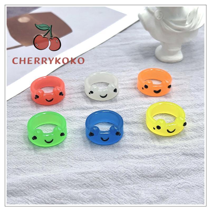 🍒🍒CHERRYKOKO Nhẫn Nhựa Hình Ếch Phát Sáng Trong Bóng Tối Dễ Thương Cho Nam Và Nữ