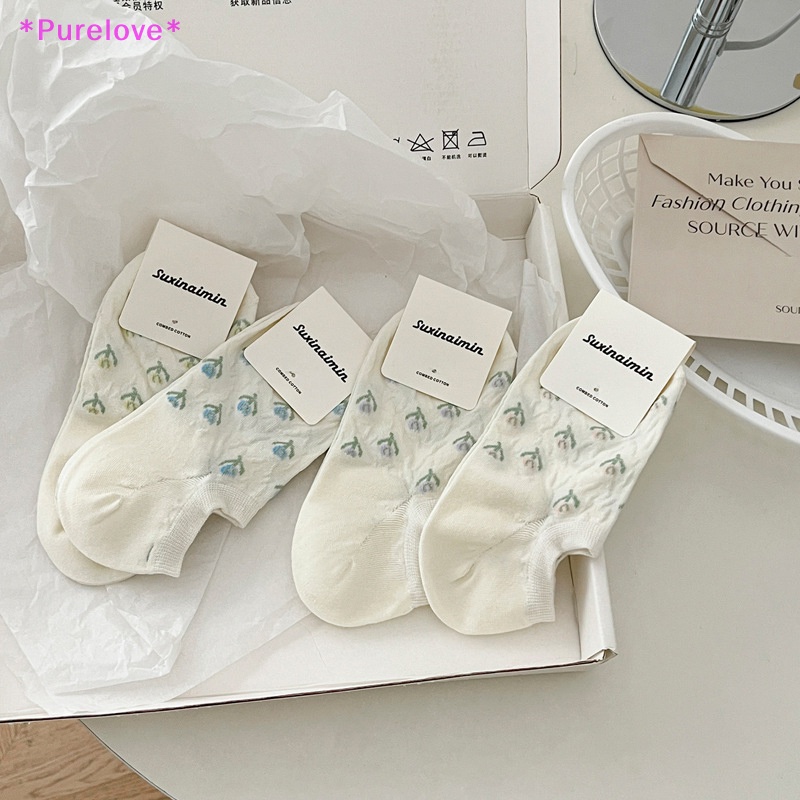 Đôi Vớ Chống Trượt In Hình Hoa Tulip Thời Trang Dành Cho Nữ Mới