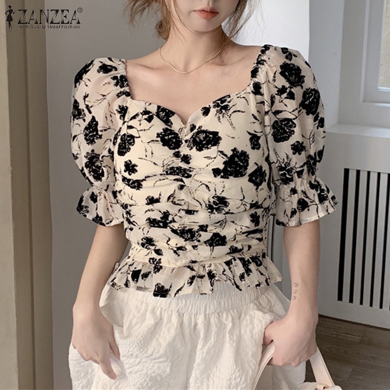 Zanzea Áo Kiểu Tay Lửng Cổ Vuông In Họa Tiết Hoa Phong Cách Hàn Quốc Dành Cho Nữ