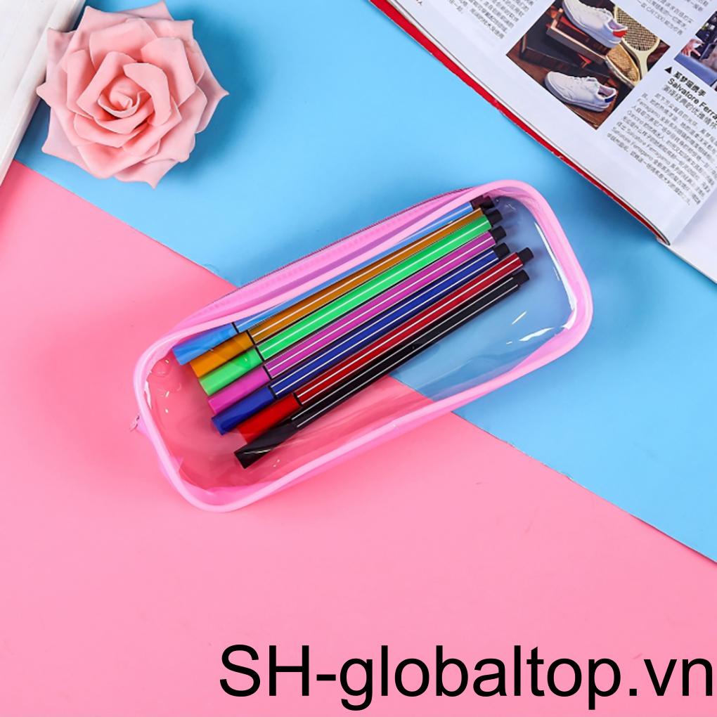 Túi Đựng Bút Bằng PVC Màu Đen Có Khóa Kéo Tiện Dụng Cho Học Sinh