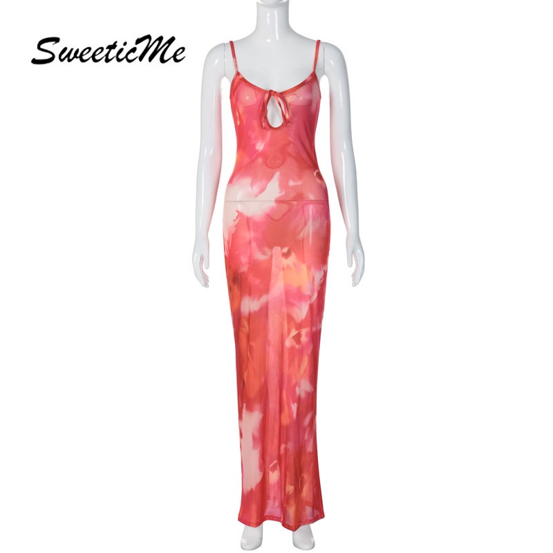 Đầm Dài Cổ Chữ U Hở Lưng Dáng Ôm In Họa Tiết Thời Trang 2023 Quyến Rũ Cho Nữ