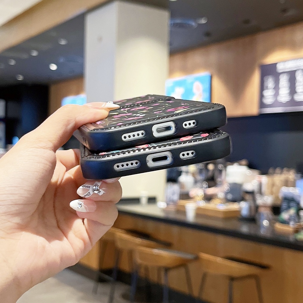 Ốp Điện Thoại TPU Silicon Mềm Chống Sốc In Họa Tiết Hoa Kèm Ngăn Đựng Thẻ Dành Cho iPhone 14 13 12 11 PRO MAX